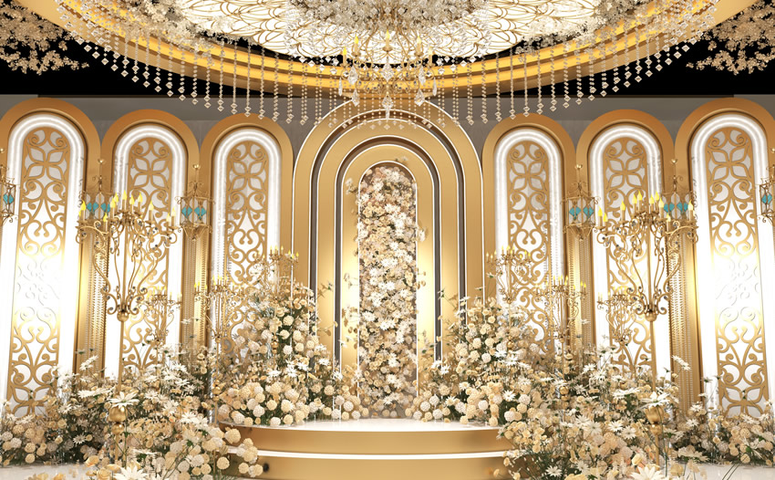 甘德香槟色调婚礼堂效果展示